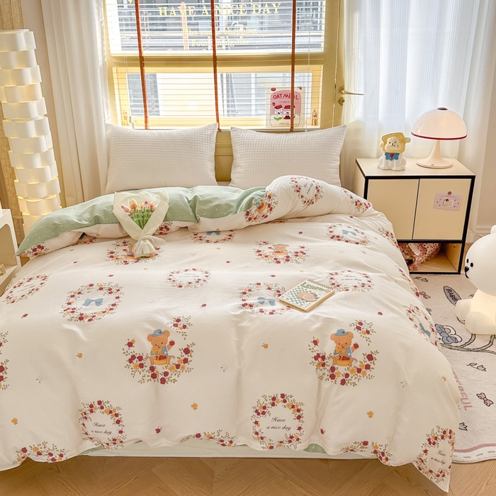 91家纺网 家纺一手货源 找家纺  （提供买家秀 爆款花型 不断货）2025新款单被套全棉印花单被套小清新简约系列单被套 花园熊