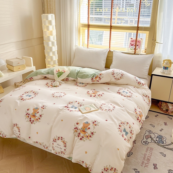 91家纺网 家纺一手货源 找家纺  （提供买家秀 爆款花型 不断货）2025新款单被套全棉印花单被套小清新简约系列单被套 花园熊