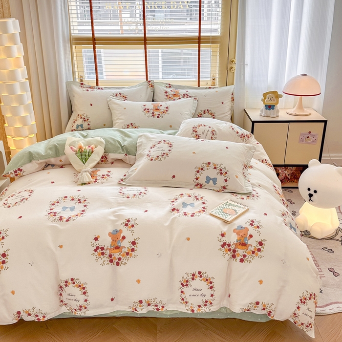 91家纺网 家纺一手货源 找家纺  （提供买家秀 爆款花型 不断货）2025新款单被套全棉印花单被套小清新简约系列单被套 花园熊