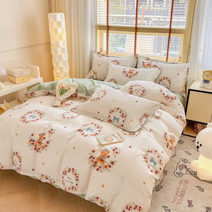 91家纺网 家纺一手货源 找家纺  （提供买家秀 爆款花型 不断货）2025新款单被套全棉印花单被套小清新简约系列单被套 花园熊