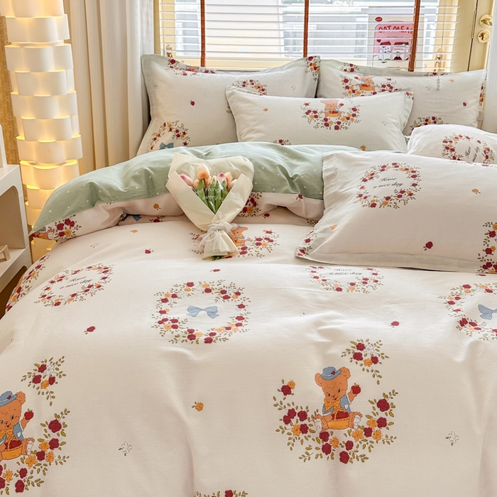 91家纺网 家纺一手货源 找家纺  （提供买家秀 爆款花型 不断货）2025新款单被套全棉印花单被套小清新简约系列单被套 花园熊