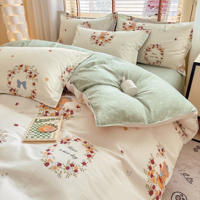 91家纺网 家纺一手货源 找家纺  （提供买家秀 爆款花型 不断货）2025新款单被套全棉印花单被套小清新简约系列单被套 花园熊