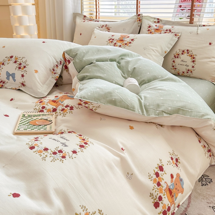 91家纺网 家纺一手货源 找家纺  （提供买家秀 爆款花型 不断货）2025新款单被套全棉印花单被套小清新简约系列单被套 花园熊