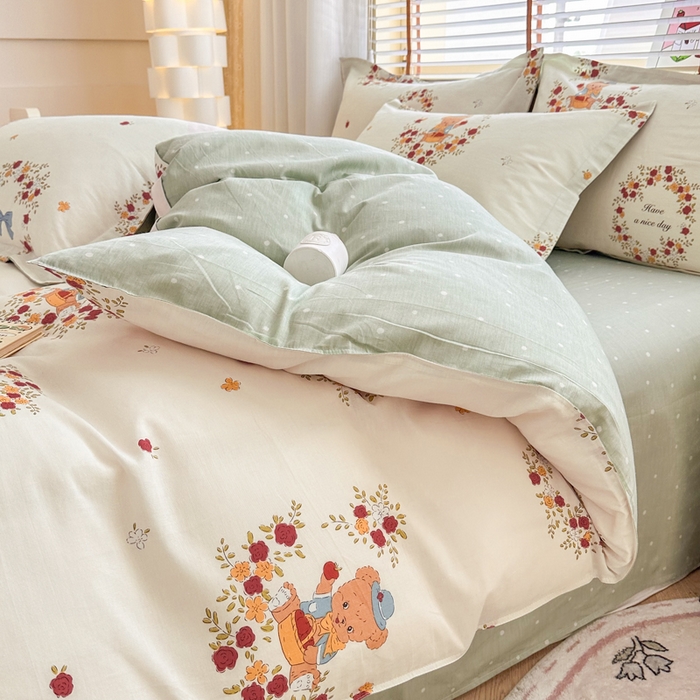 91家纺网 家纺一手货源 找家纺  （提供买家秀 爆款花型 不断货）2025新款单被套全棉印花单被套小清新简约系列单被套 花园熊