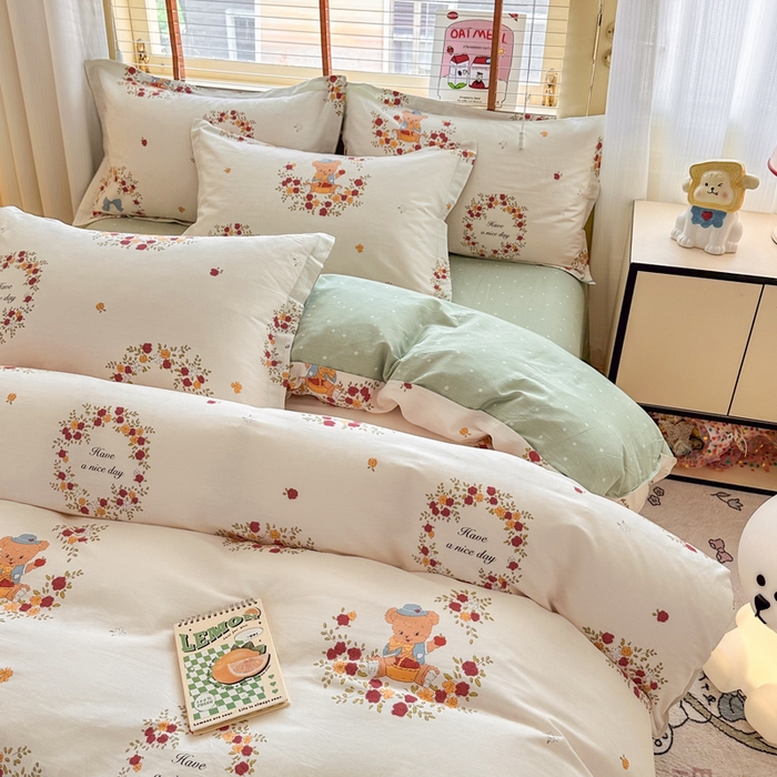 91家纺网 家纺一手货源 找家纺  （提供买家秀 爆款花型 不断货）2025新款单被套全棉印花单被套小清新简约系列单被套 花园熊