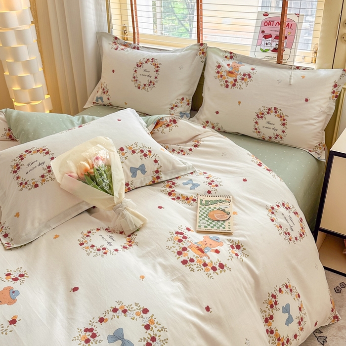 91家纺网 家纺一手货源 找家纺  （提供买家秀 爆款花型 不断货）2025新款单被套全棉印花单被套小清新简约系列单被套 花园熊