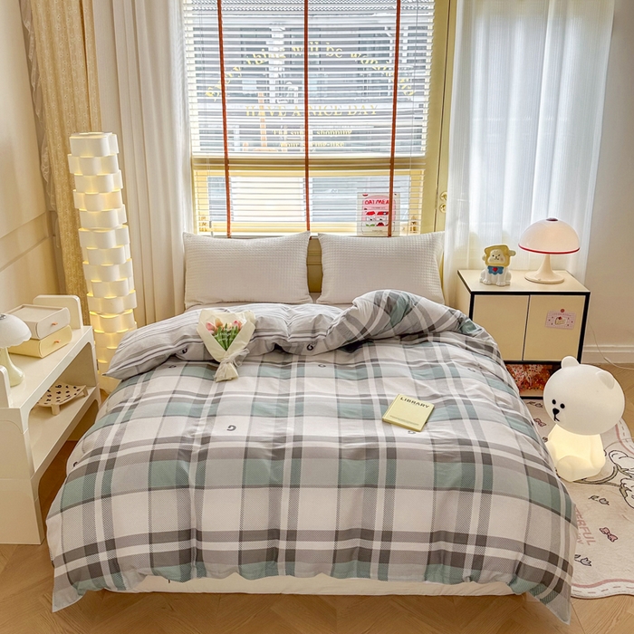 91家纺网 家纺一手货源 找家纺  （提供买家秀 爆款花型 不断货）2025新款单被套全棉印花单被套小清新简约系列单被套 街角咖啡-灰