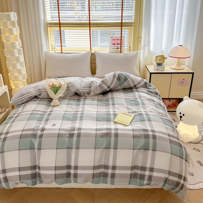 91家纺网 家纺一手货源 找家纺  （提供买家秀 爆款花型 不断货）2025新款单被套全棉印花单被套小清新简约系列单被套 街角咖啡-灰