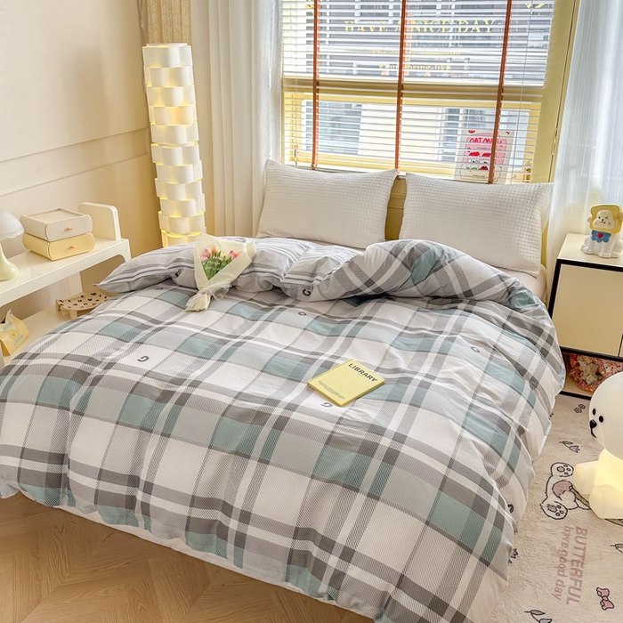 91家纺网 家纺一手货源 找家纺  （提供买家秀 爆款花型 不断货）2025新款单被套全棉印花单被套小清新简约系列单被套 街角咖啡-灰