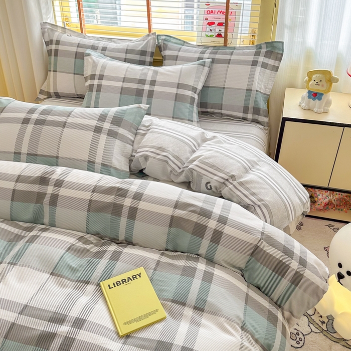 91家纺网 家纺一手货源 找家纺  （提供买家秀 爆款花型 不断货）2025新款单被套全棉印花单被套小清新简约系列单被套 街角咖啡-灰