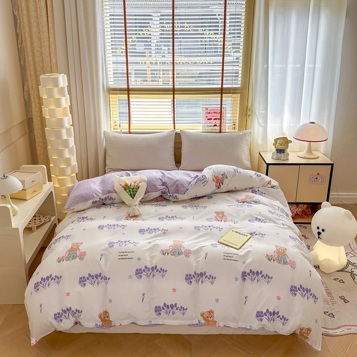 91家纺网 家纺一手货源 找家纺  （提供买家秀 爆款花型 不断货）2025新款单被套全棉印花单被套小清新简约系列单被套 可可熊