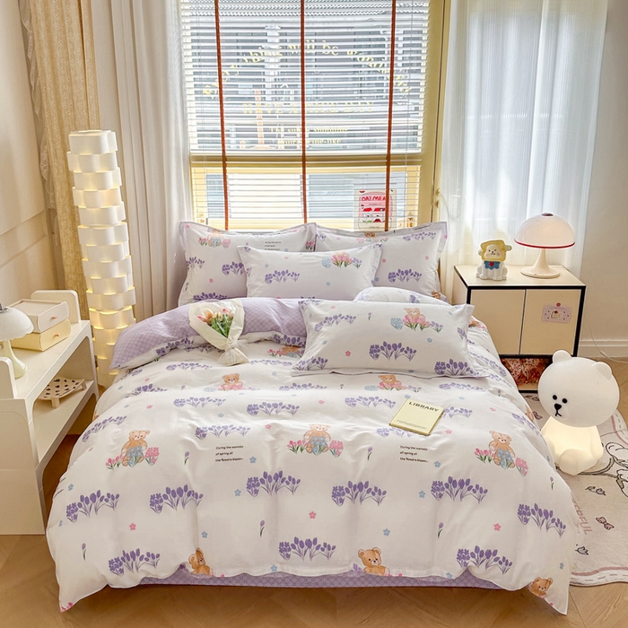 91家纺网 家纺一手货源 找家纺  （提供买家秀 爆款花型 不断货）2025新款单被套全棉印花单被套小清新简约系列单被套 可可熊