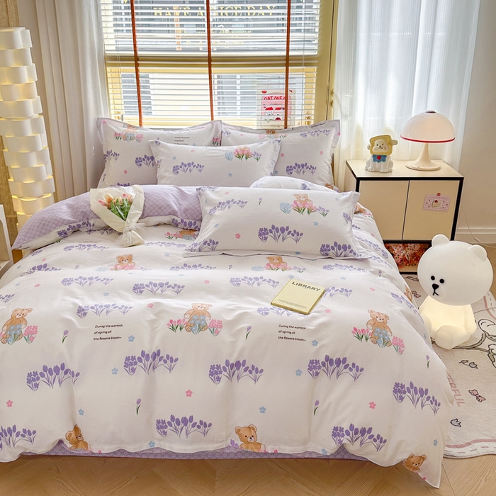 91家纺网 家纺一手货源 找家纺  （提供买家秀 爆款花型 不断货）2025新款单被套全棉印花单被套小清新简约系列单被套 可可熊