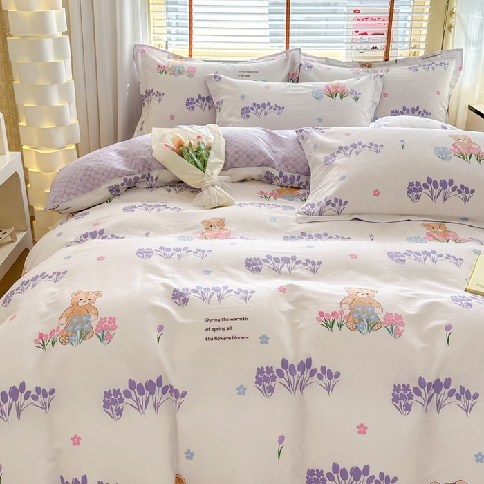 91家纺网 家纺一手货源 找家纺  （提供买家秀 爆款花型 不断货）2025新款单被套全棉印花单被套小清新简约系列单被套 可可熊