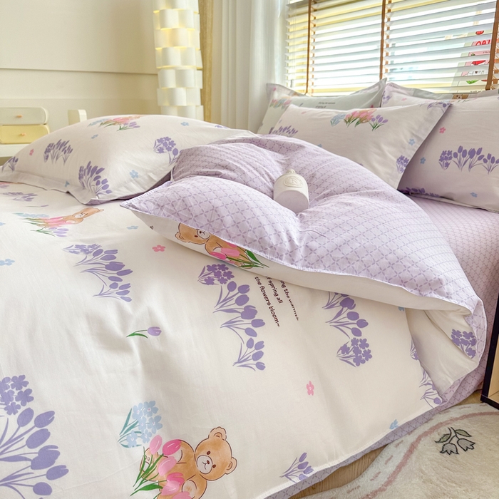 91家纺网 家纺一手货源 找家纺  （提供买家秀 爆款花型 不断货）2025新款单被套全棉印花单被套小清新简约系列单被套 可可熊