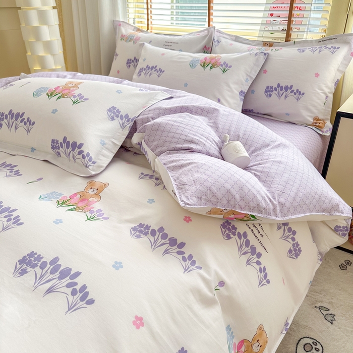 91家纺网 家纺一手货源 找家纺  （提供买家秀 爆款花型 不断货）2025新款单被套全棉印花单被套小清新简约系列单被套 可可熊