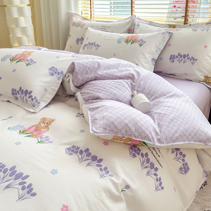 91家纺网 家纺一手货源 找家纺  （提供买家秀 爆款花型 不断货）2025新款单被套全棉印花单被套小清新简约系列单被套 可可熊