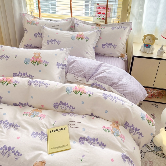 91家纺网 家纺一手货源 找家纺  （提供买家秀 爆款花型 不断货）2025新款单被套全棉印花单被套小清新简约系列单被套 可可熊