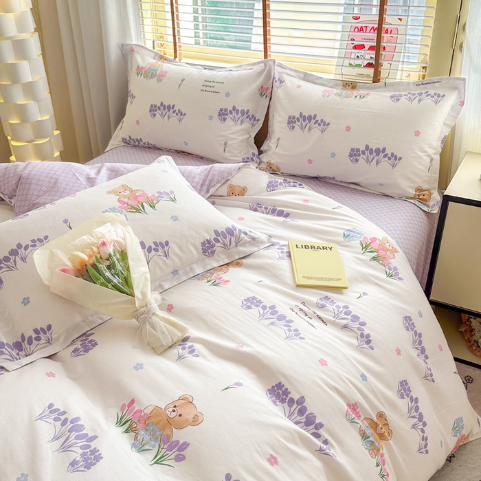 91家纺网 家纺一手货源 找家纺  （提供买家秀 爆款花型 不断货）2025新款单被套全棉印花单被套小清新简约系列单被套 可可熊