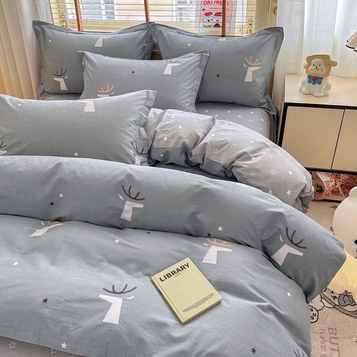 91家纺网 家纺一手货源 找家纺  （提供买家秀 爆款花型 不断货）2025新款单被套全棉印花单被套小清新简约系列单被套 林深有鹿