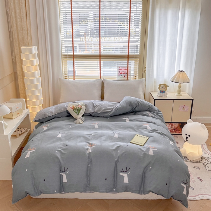 91家纺网 家纺一手货源 找家纺  （提供买家秀 爆款花型 不断货）2025新款单被套全棉印花单被套小清新简约系列单被套 林深有鹿