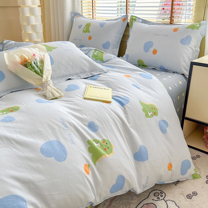 91家纺网 家纺一手货源 找家纺  （提供买家秀 爆款花型 不断货）2025新款单被套全棉印花单被套小清新简约系列单被套 萌恋小龙