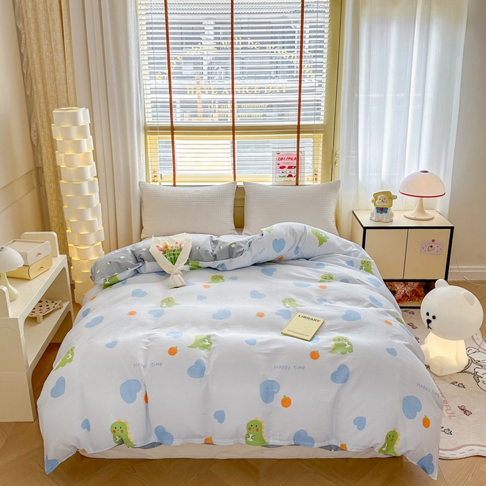 91家纺网 家纺一手货源 找家纺  （提供买家秀 爆款花型 不断货）2025新款单被套全棉印花单被套小清新简约系列单被套 萌恋小龙