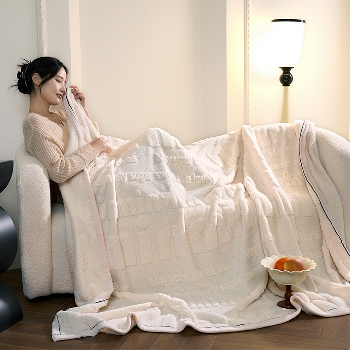 91家纺网 家纺一手货源 找家纺 （总）兰紫橙家纺 2025新款双面提花舒棉绒毯跨境