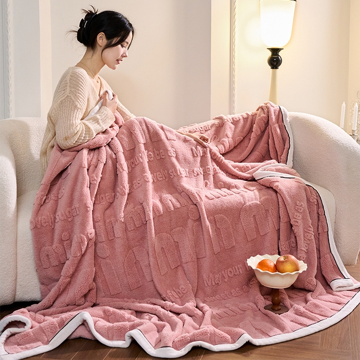 91家纺网 家纺一手货源 找家纺 （总）兰紫橙家纺 2025新款双面提花舒棉绒毯跨境