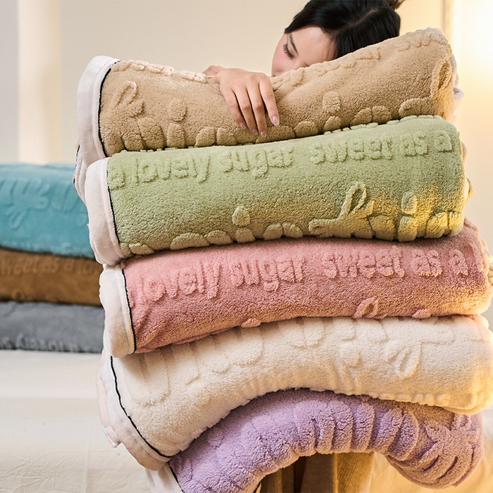 91家纺网 家纺一手货源 找家纺 （总）兰紫橙家纺 2025新款双面提花舒棉绒毯跨境