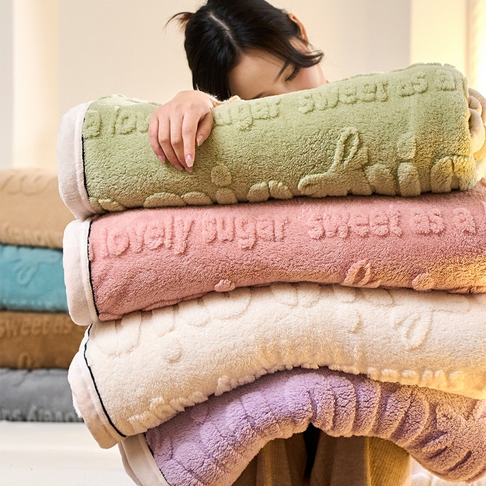 91家纺网 家纺一手货源 找家纺 （总）兰紫橙家纺 2025新款双面提花舒棉绒毯跨境