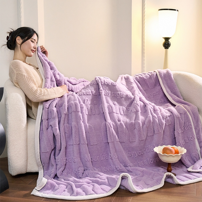 91家纺网 家纺一手货源 找家纺 （总）兰紫橙家纺 2025新款双面提花舒棉绒毯跨境