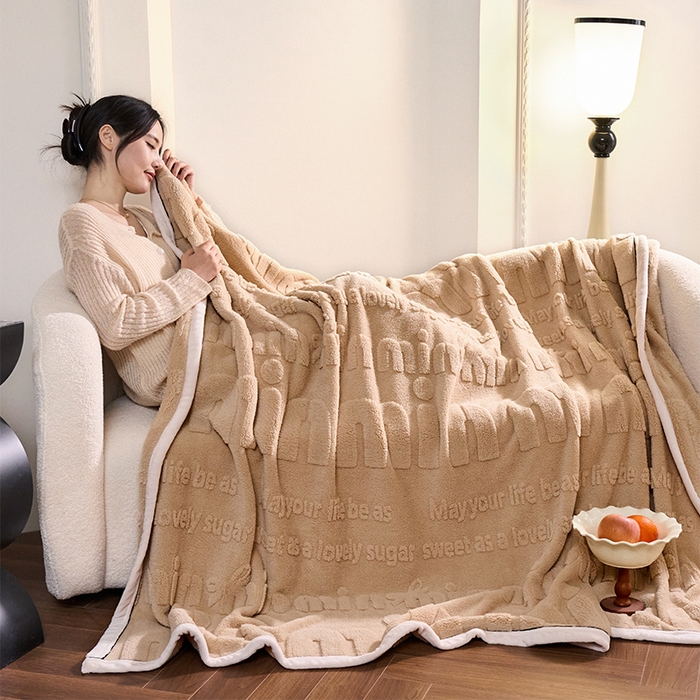 91家纺网 家纺一手货源 找家纺 （总）兰紫橙家纺 2025新款双面提花舒棉绒毯跨境