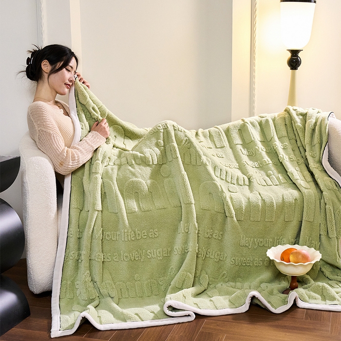 91家纺网 家纺一手货源 找家纺 （总）兰紫橙家纺 2025新款双面提花舒棉绒毯跨境