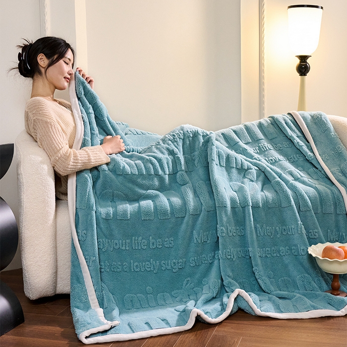 91家纺网 家纺一手货源 找家纺 （总）兰紫橙家纺 2025新款双面提花舒棉绒毯跨境