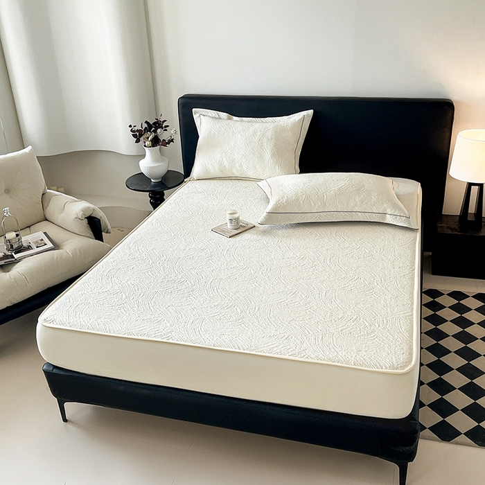 91家纺网 家纺一手货源 找家纺 蓝邻家纺 2025新款PE提花床笠凉席-涂鸦系列 涂鸦-米白