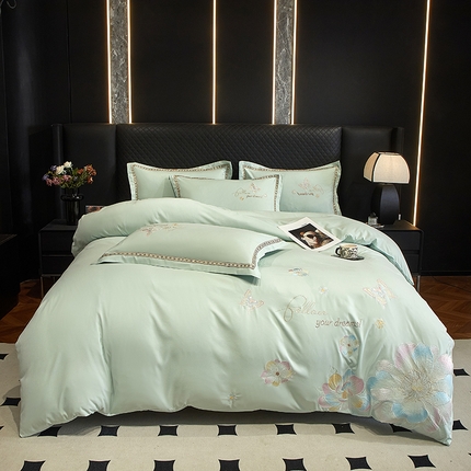 91家纺网 家纺一手货源 找家纺 佳宇轩 2025新款亲肤水洗棉刺绣四件套系列 牡丹-水兰