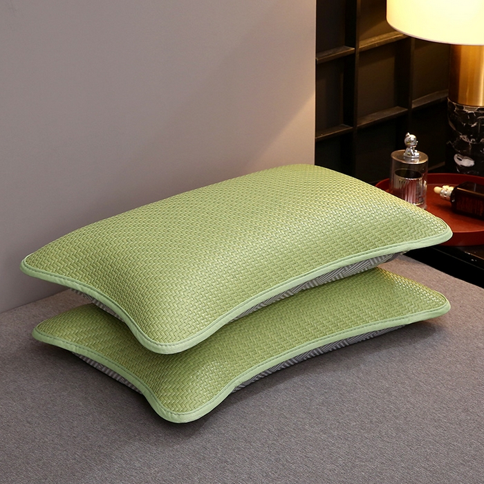 91家纺网 家纺一手货源 找家纺 梦叶草 2025新款纯色冰藤全荞麦枕夏凉凉感枕芯冰丝冰藤枕头 纯色冰藤全荞麦枕-嫩绿35*55cm