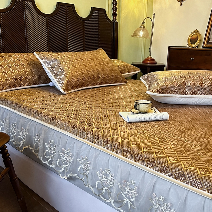 91家纺网 家纺一手货源 找家纺 （总）网红馆 2025新款花边冰藤席凉席-夏之语床笠款