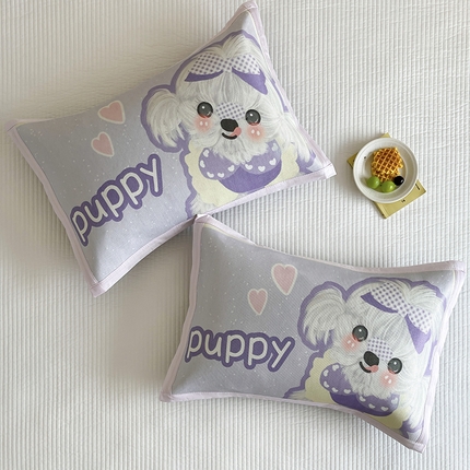 安哆啦家纺 2025新款A类大版印花冰藤儿童幼儿园卡通萌宠系列凉席单枕套 马尔济斯