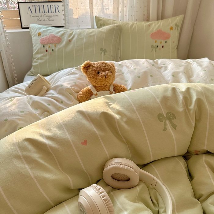 91家纺网 家纺一手货源 找家纺 澳梵家居 2025新款小清新全棉印花毛巾绣四件套 苹果兔兔