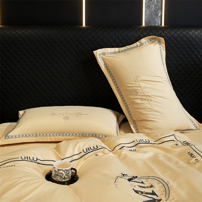 91家纺网 家纺一手货源 找家纺 佳宇轩 2025新款亲肤水洗棉刺绣四件套系列 简约时代-黄色