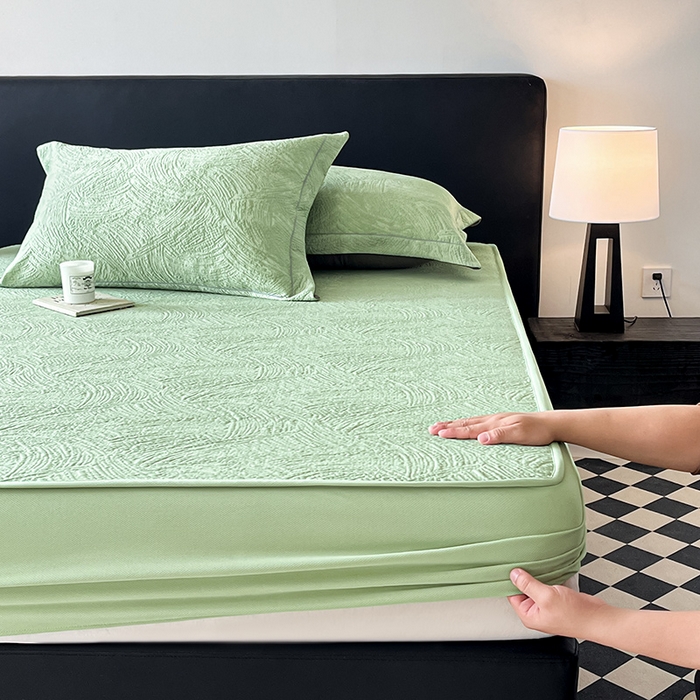 91家纺网 家纺一手货源 找家纺 蓝邻家纺 2025新款PE提花床笠凉席-涂鸦系列 涂鸦-绿