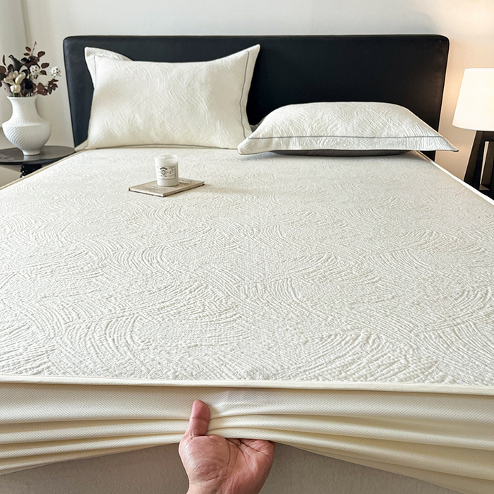 91家纺网 家纺一手货源 找家纺 蓝邻家纺 2025新款PE提花床笠凉席-涂鸦系列 涂鸦-米白