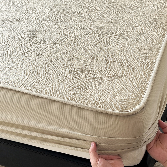 91家纺网 家纺一手货源 找家纺 蓝邻家纺 2025新款PE提花床笠凉席-涂鸦系列 涂鸦-香槟