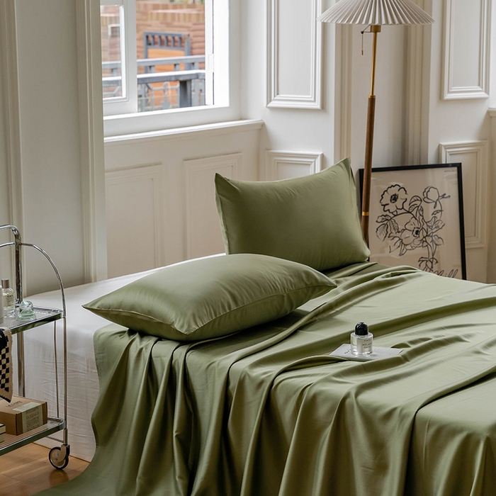 91家纺网 家纺一手货源 找家纺 咏绒家纺工厂店 2025新款60S奥地利兰精天丝轻奢系列-单床单 欧芹绿