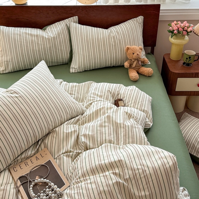 91家纺网 家纺一手货源 找家纺 呗旺鹿 2025新款学生季全棉纯棉40支跑量款巴恩风四件套 柏林绿