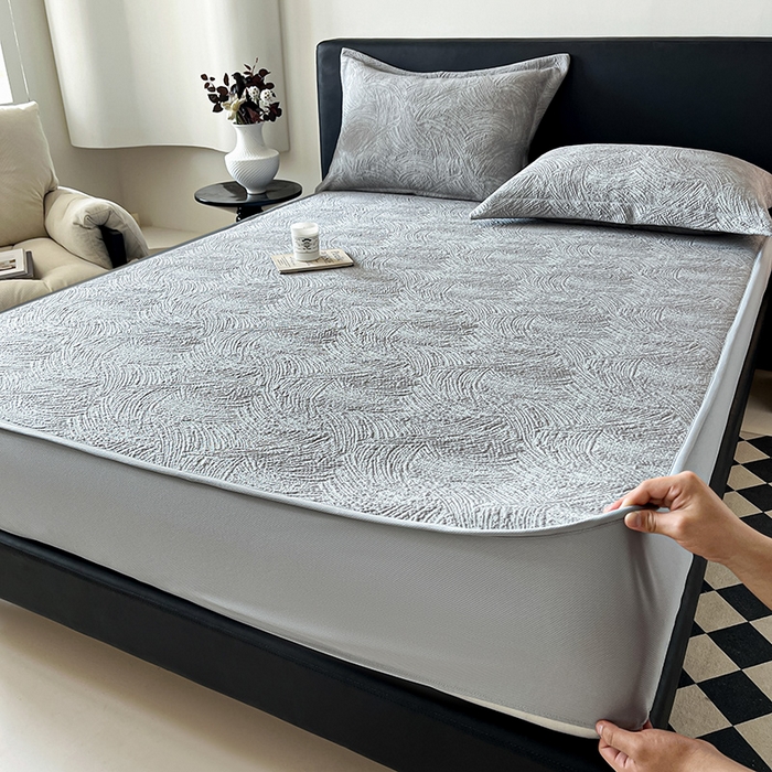 91家纺网 家纺一手货源 找家纺 蓝邻家纺 2025新款PE提花床笠凉席-涂鸦系列 涂鸦-浅灰