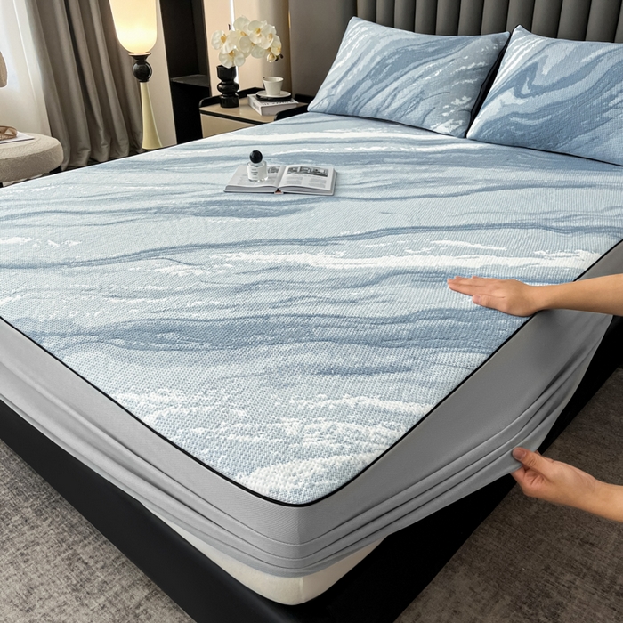 91家纺网 家纺一手货源 找家纺 （总）野马寝具跨境电商专供 2025新款潮汐床笠-山水蓝