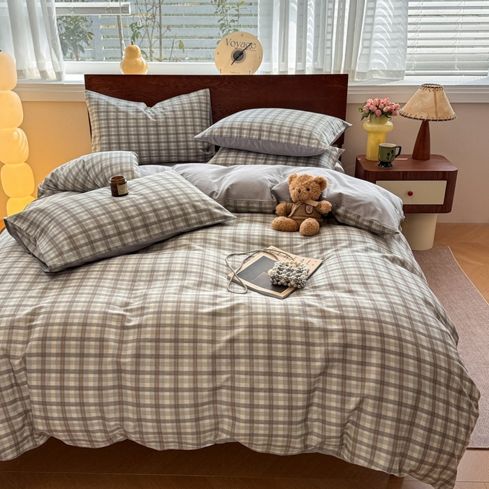 91家纺网 家纺一手货源 找家纺 呗旺鹿 2025新款学生季全棉纯棉40支跑量款巴恩风四件套 曼弗灰